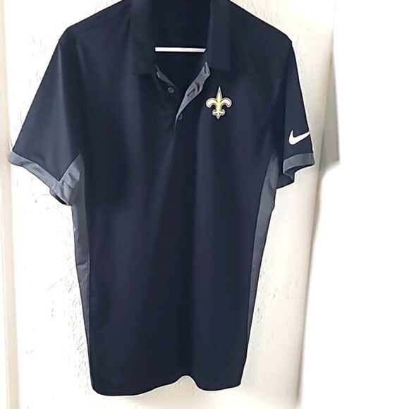 NFL Saints Shirt, Black & Gray with White Nike Logo & Gold Fleur-de-lis, Size M - Picture 1 of 7